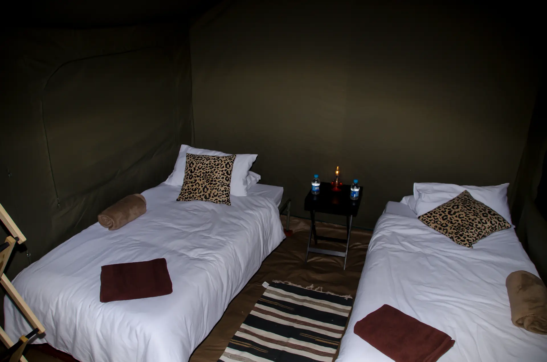 Interior of a Rush Adventures luxury tent